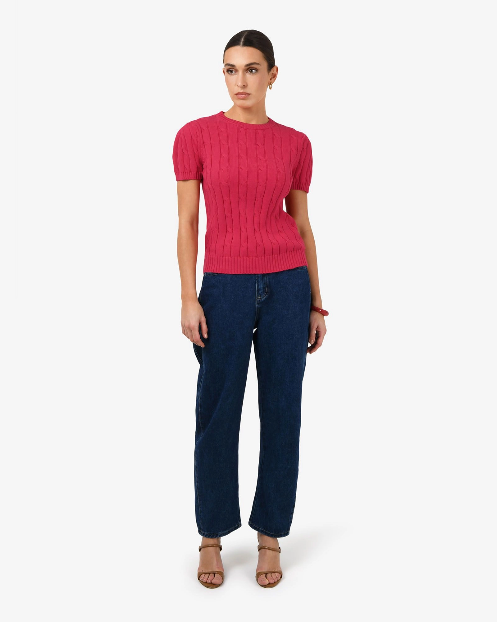 Forcast Clothing - Berry Puff Sleeve Cable Knit