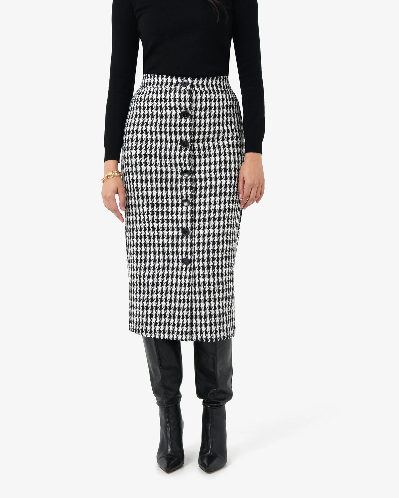 Forcast Clothing - Bennet Houndstooth Midi Skirt