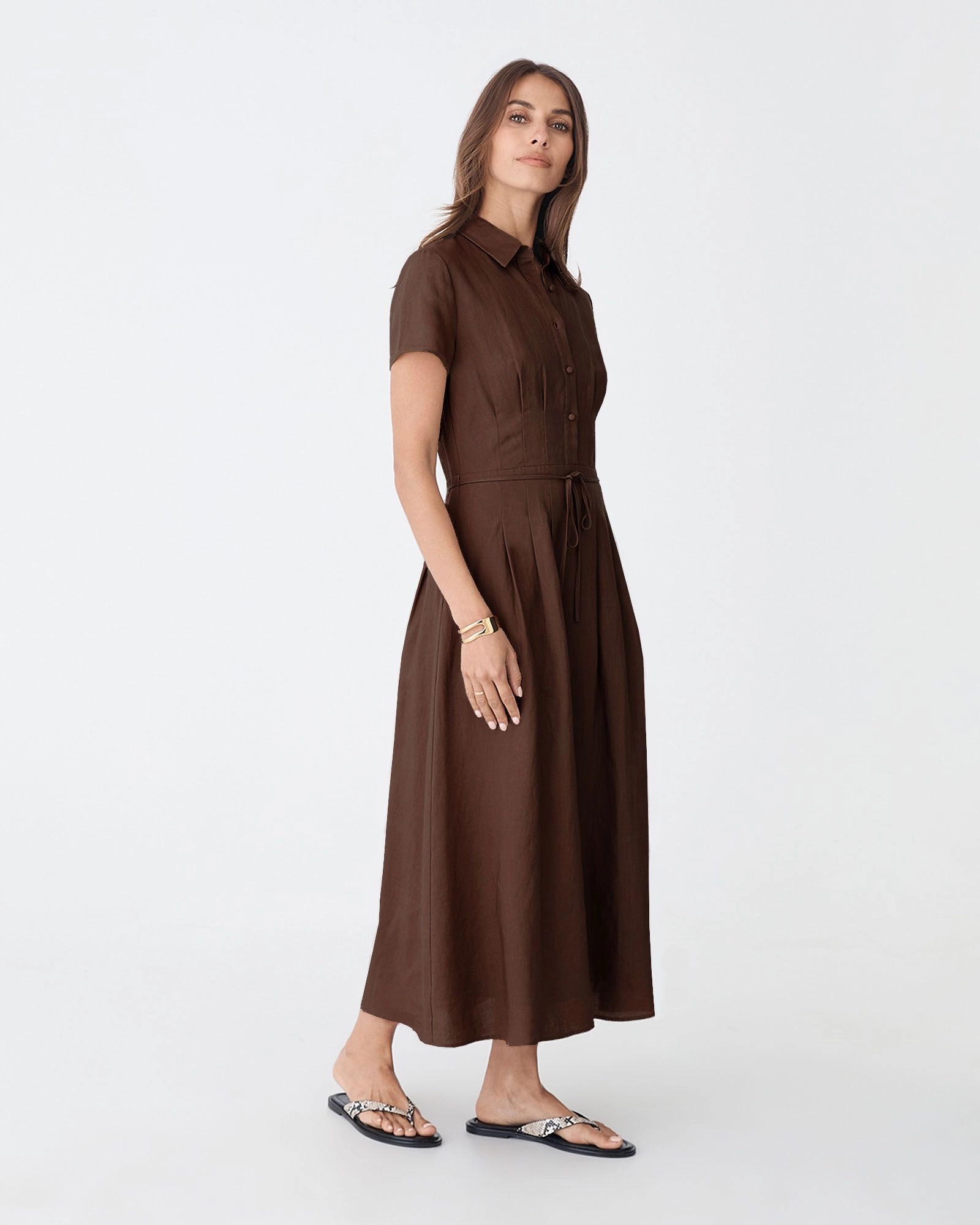 Forcast Clothing - Sophie Pleat Waist Linen Dress