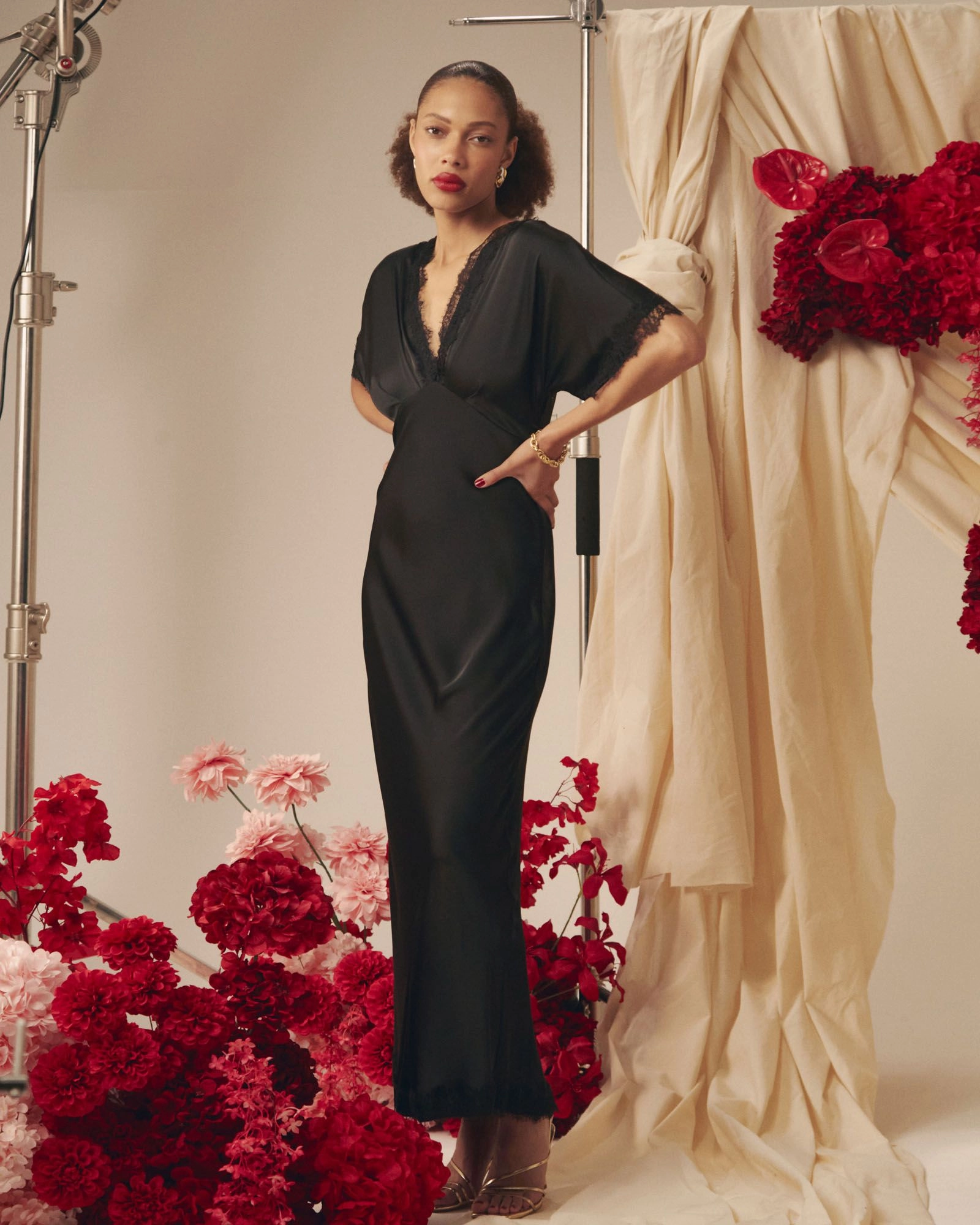 Forcast Clothing - Cleo Lace Trim Satin Dress