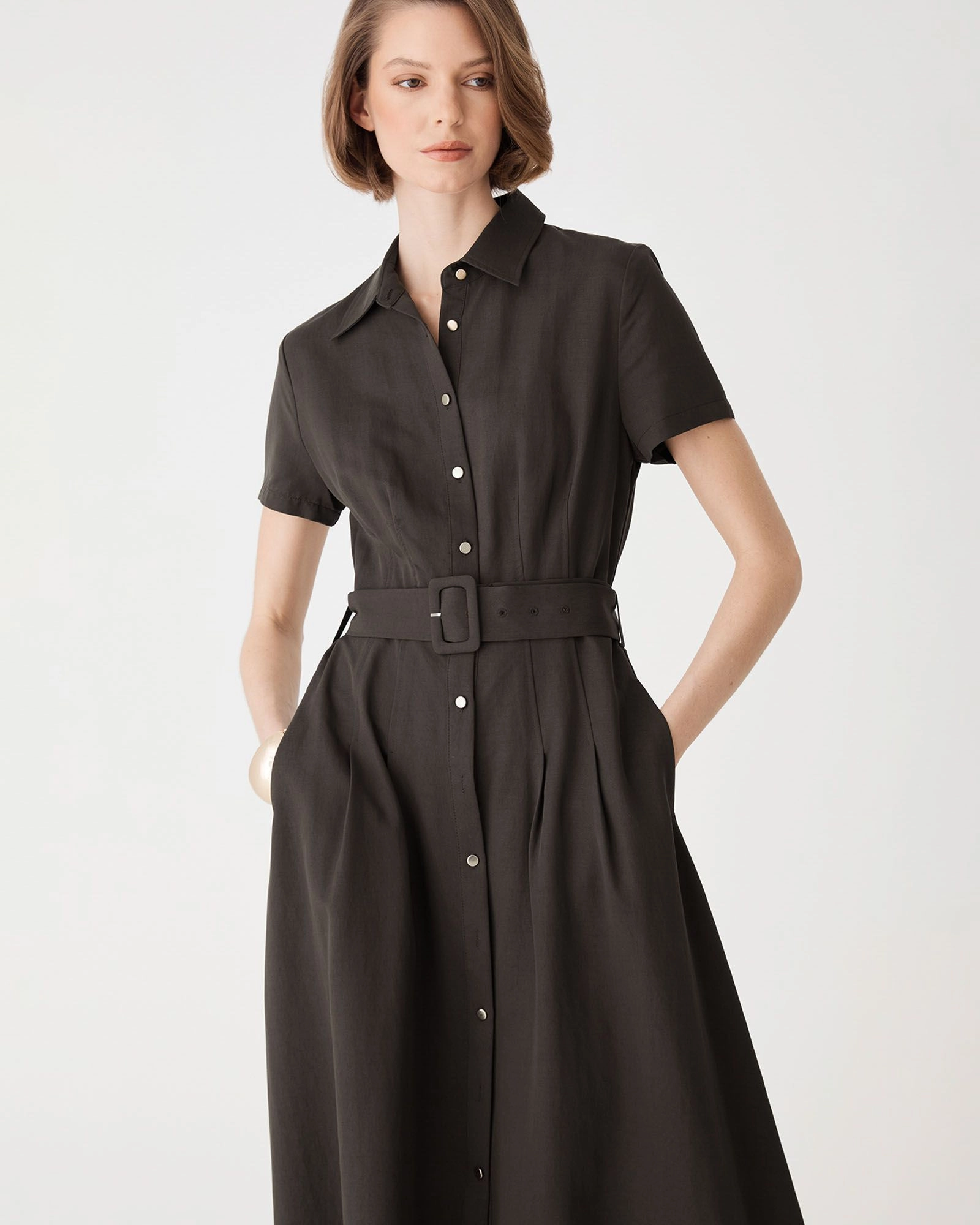 Forcast Clothing - Ebony Tencel Cupro Shirt Dress