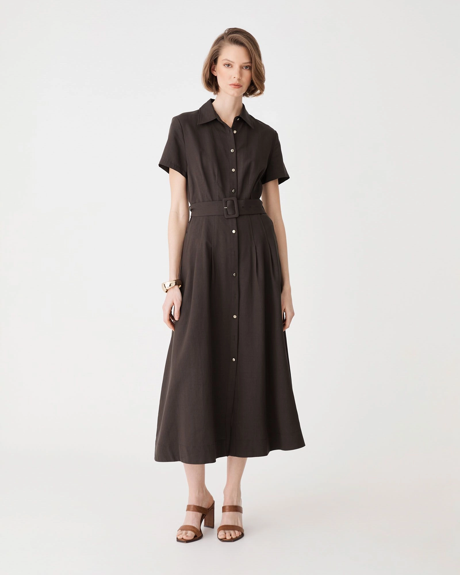 Forcast Clothing - Ebony Tencel Cupro Shirt Dress