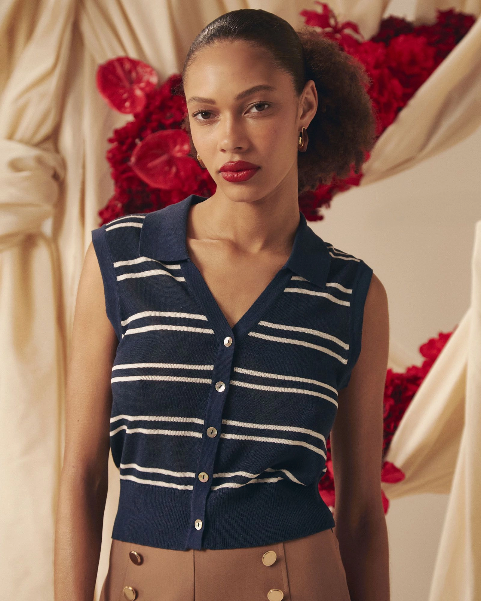 Forcast Clothing - Kaia Striped Collared Top