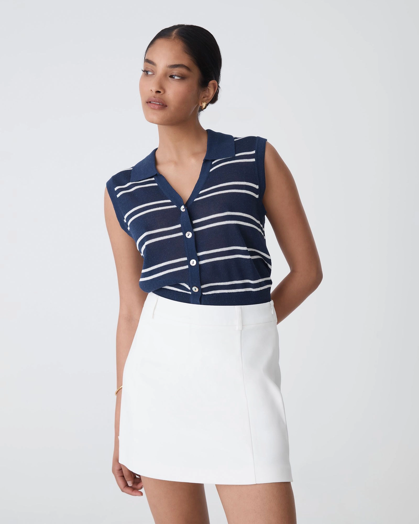 Forcast Clothing - Kaia Striped Collared Top