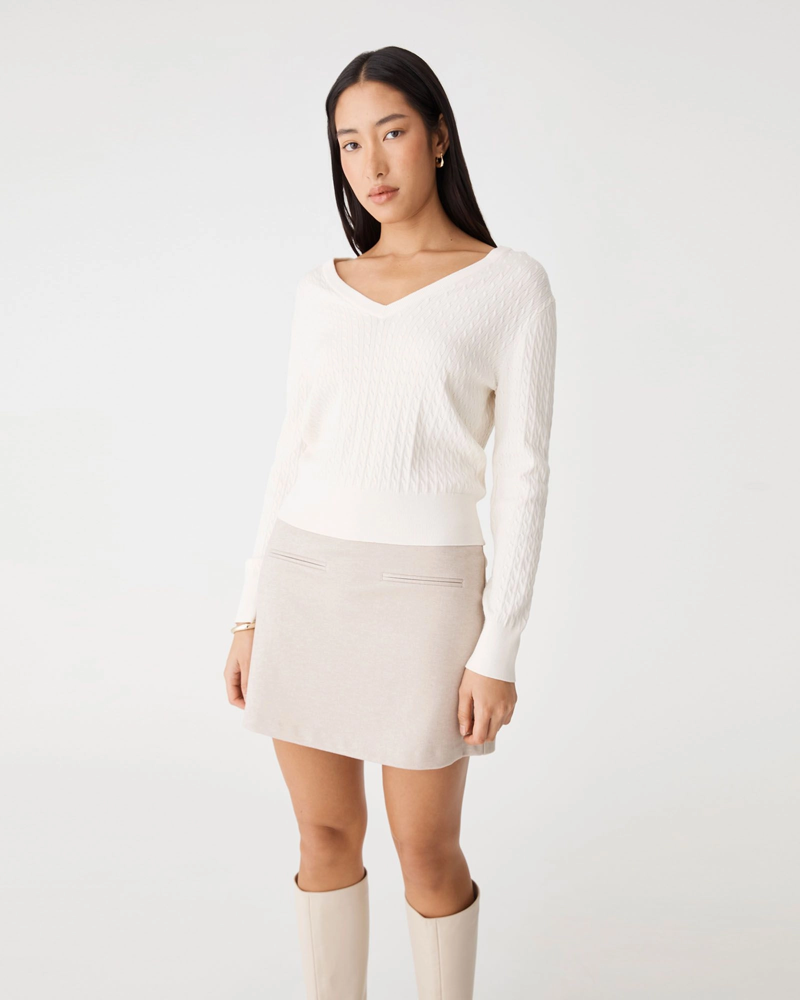 Forcast Clothing - Carla V-Neck Cable Knit