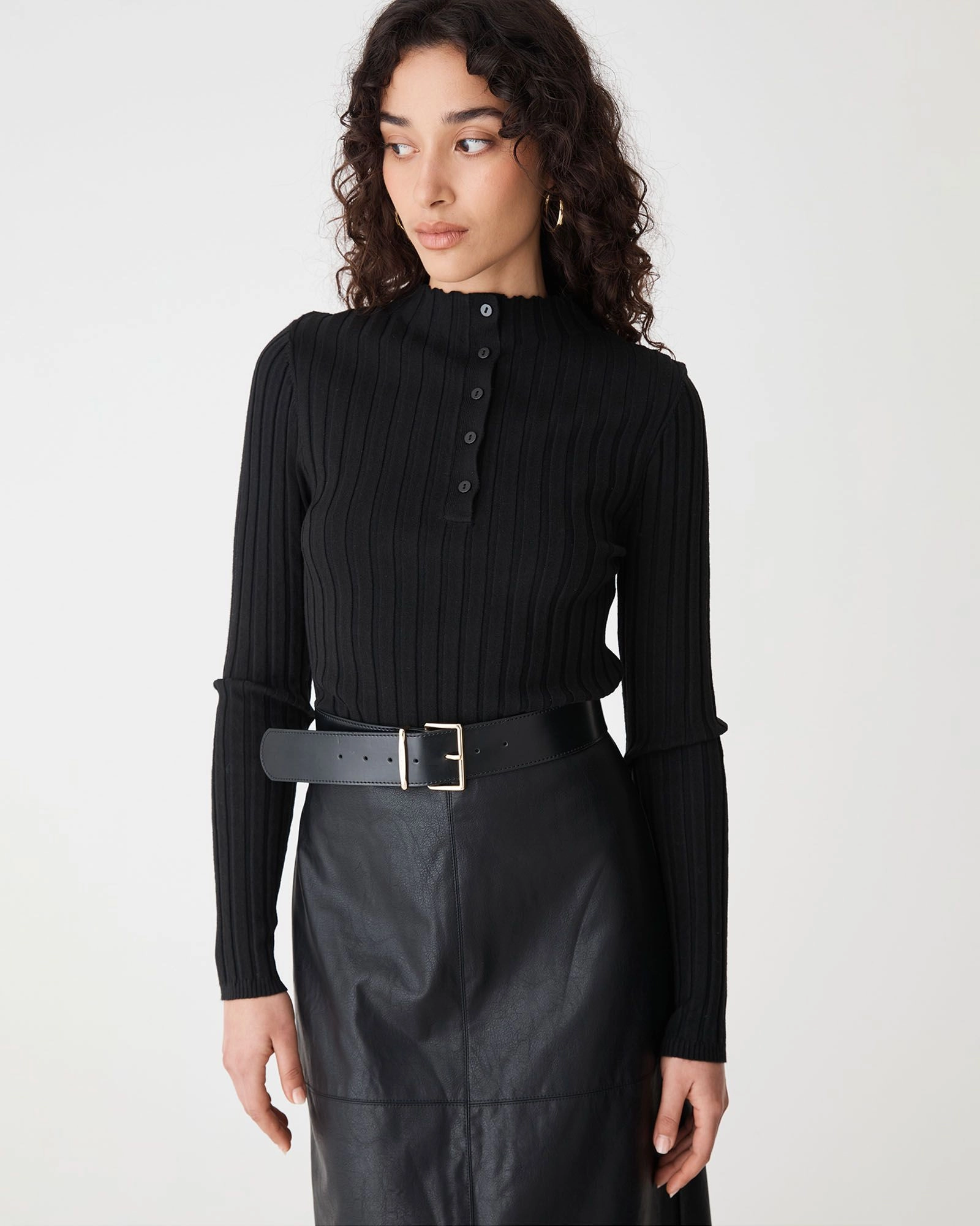 Forcast Clothing - Inez Mock Neck Henley Knit