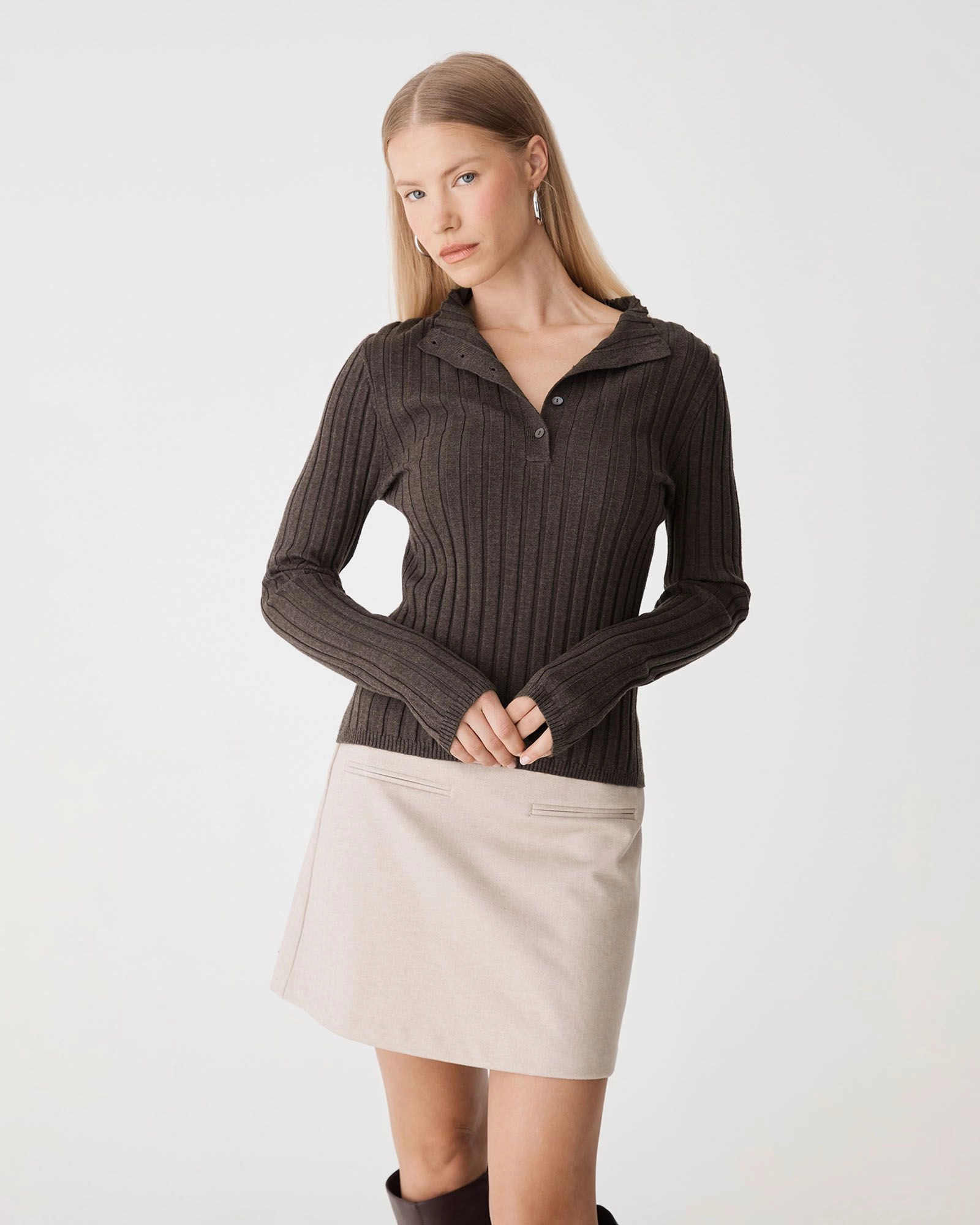 Forcast Clothing - Inez Mock Neck Henley Knit