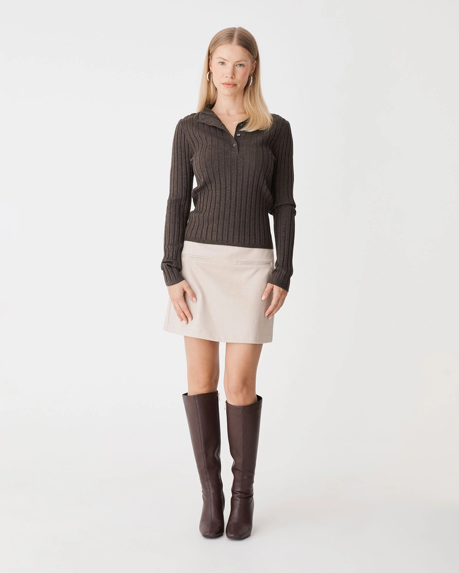 Forcast Clothing - Inez Mock Neck Henley Knit