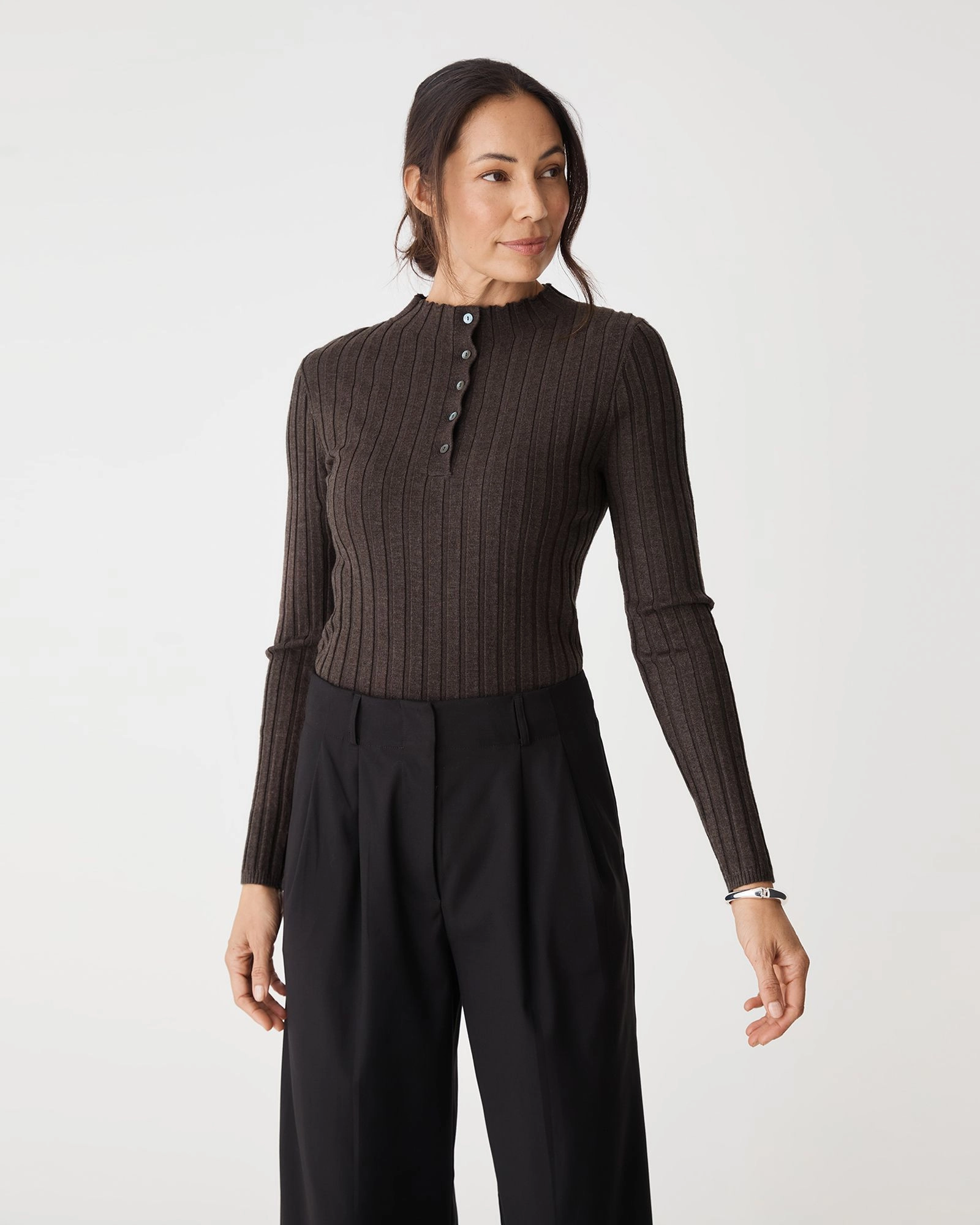 Forcast Clothing - Inez Mock Neck Henley Knit