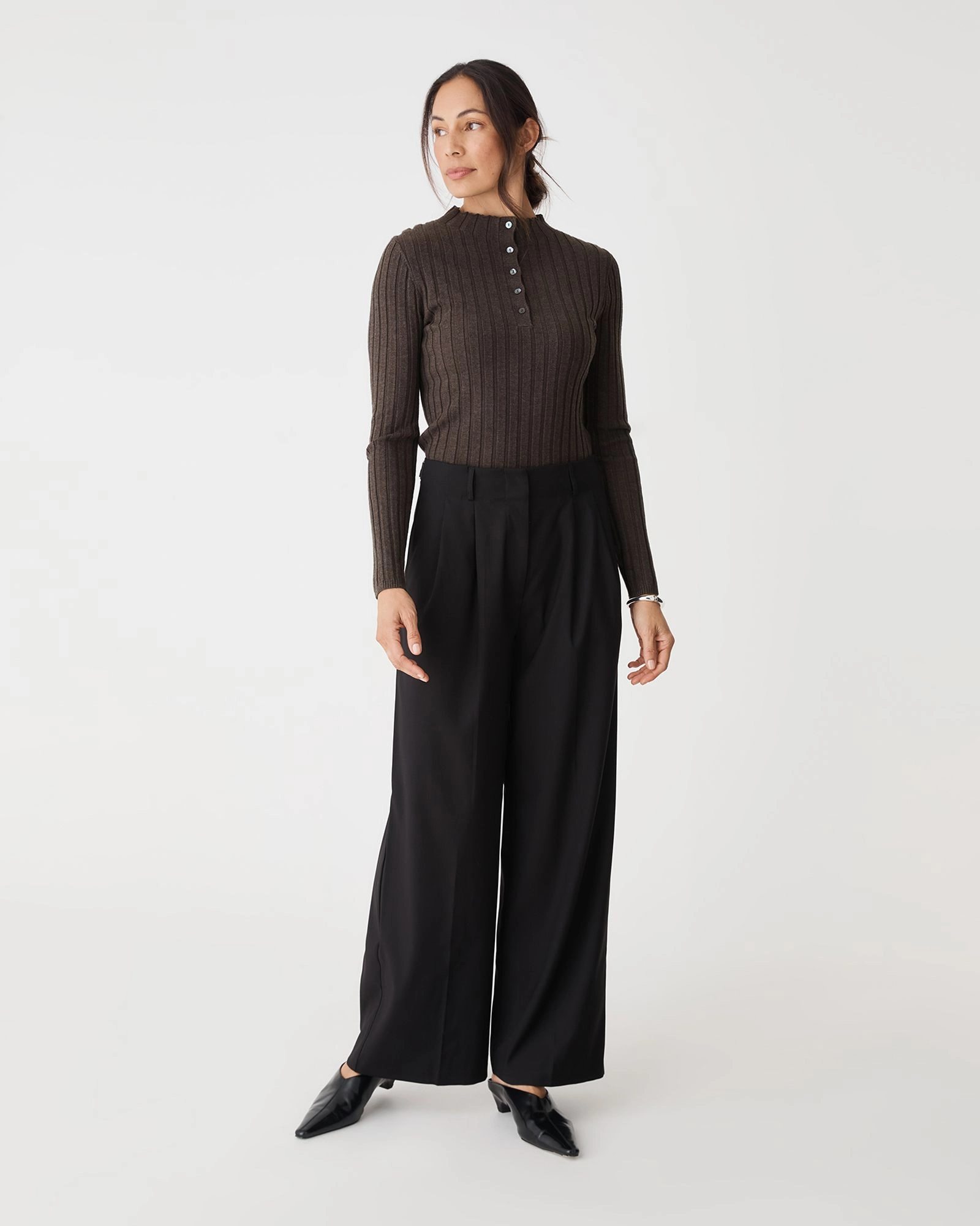 Forcast Clothing - Inez Mock Neck Henley Knit