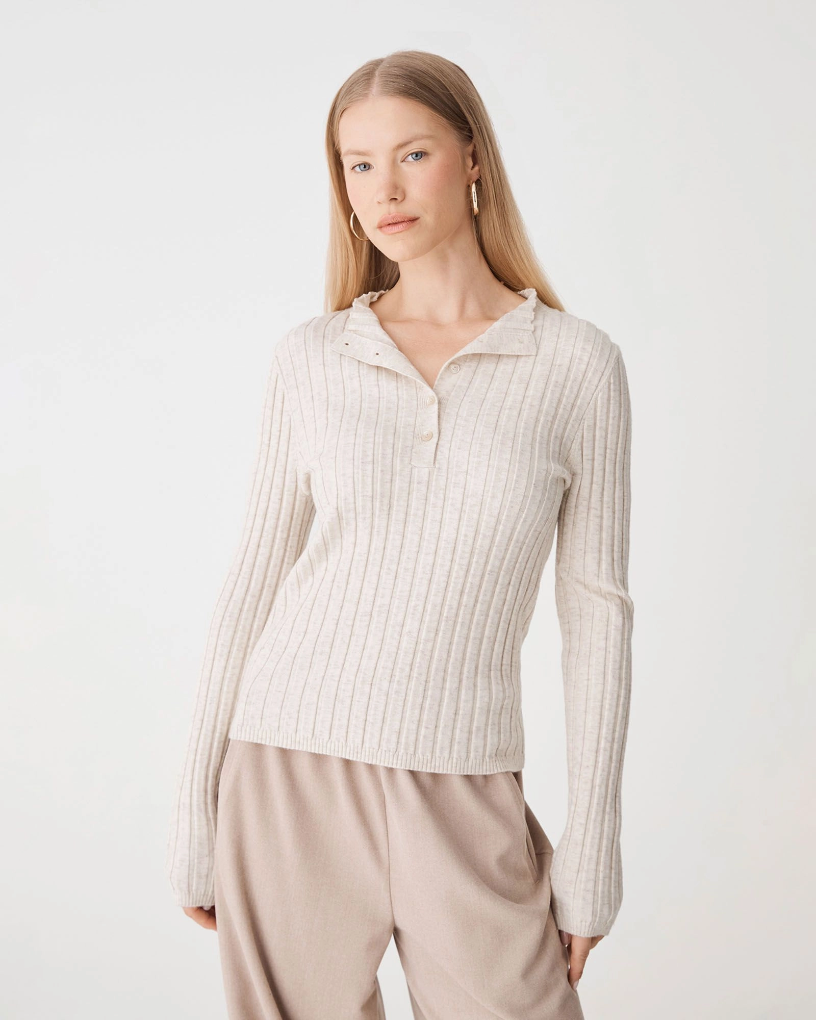 Forcast Clothing - Inez Mock Neck Henley Knit