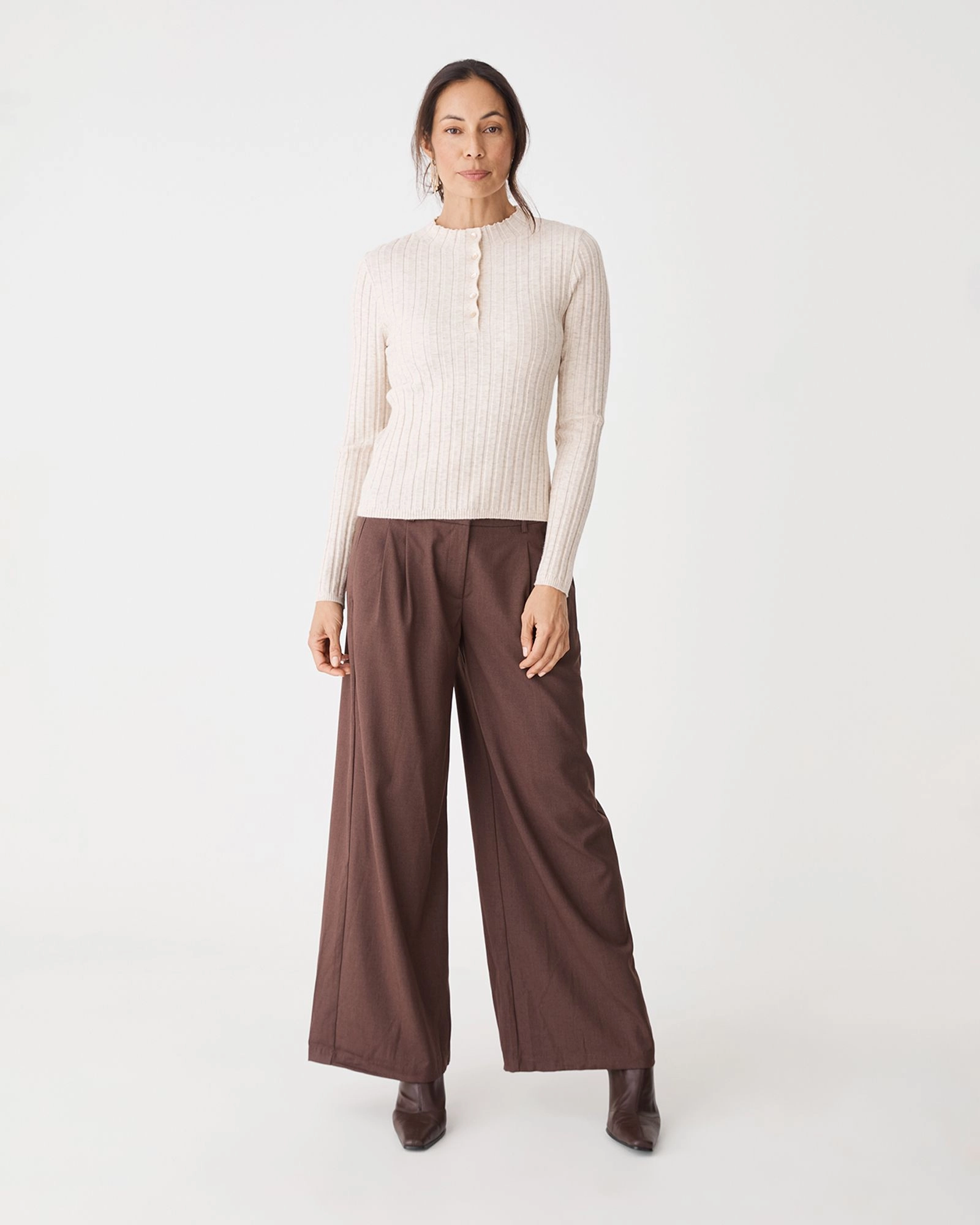 Forcast Clothing - Inez Mock Neck Henley Knit