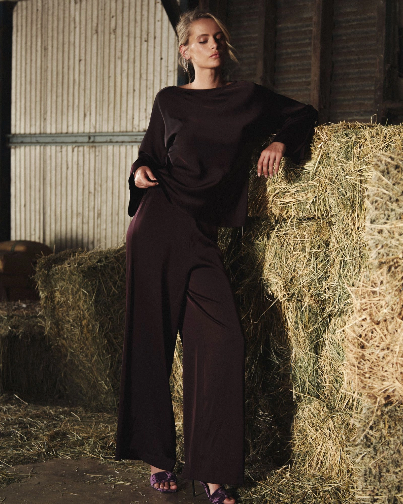 Forcast Clothing - Asma Satin Wide Leg Pants