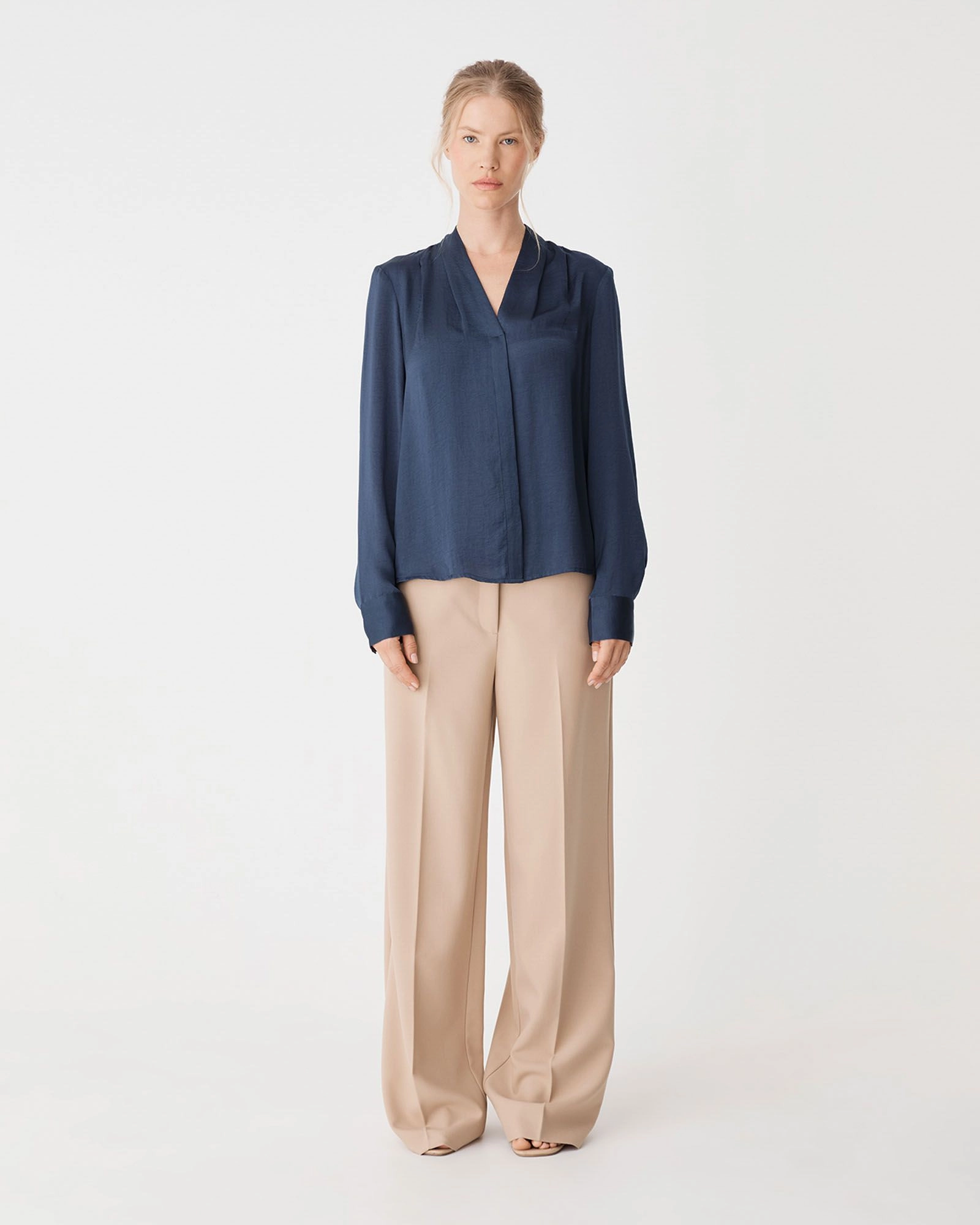 Forcast Clothing - Claire Pleat Neck Satin Blouse