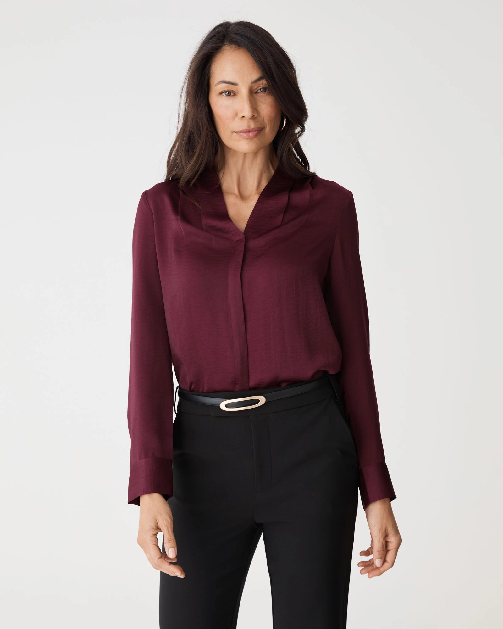 Forcast Clothing - Claire Pleat Neck Satin Blouse