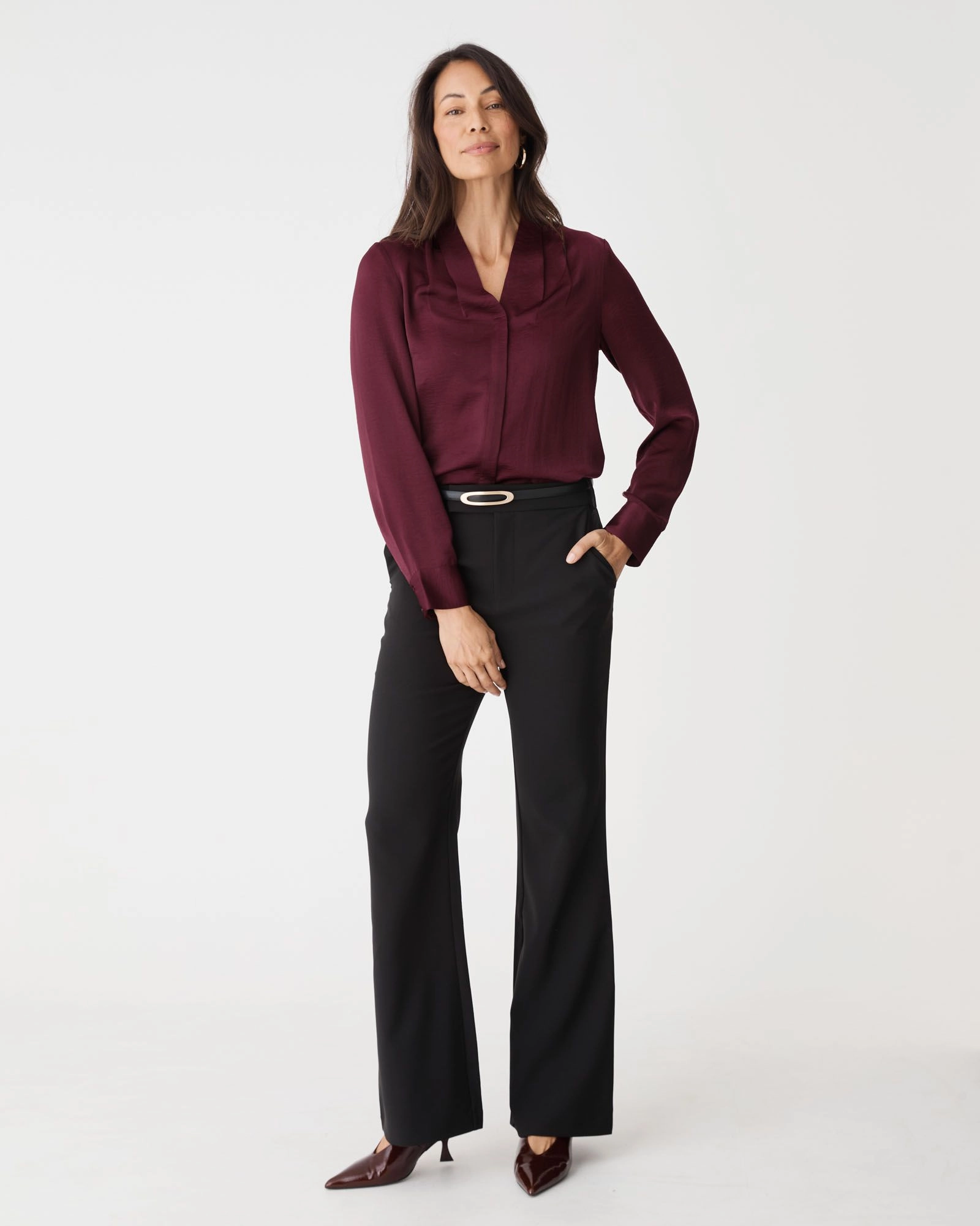 Forcast Clothing - Claire Pleat Neck Satin Blouse