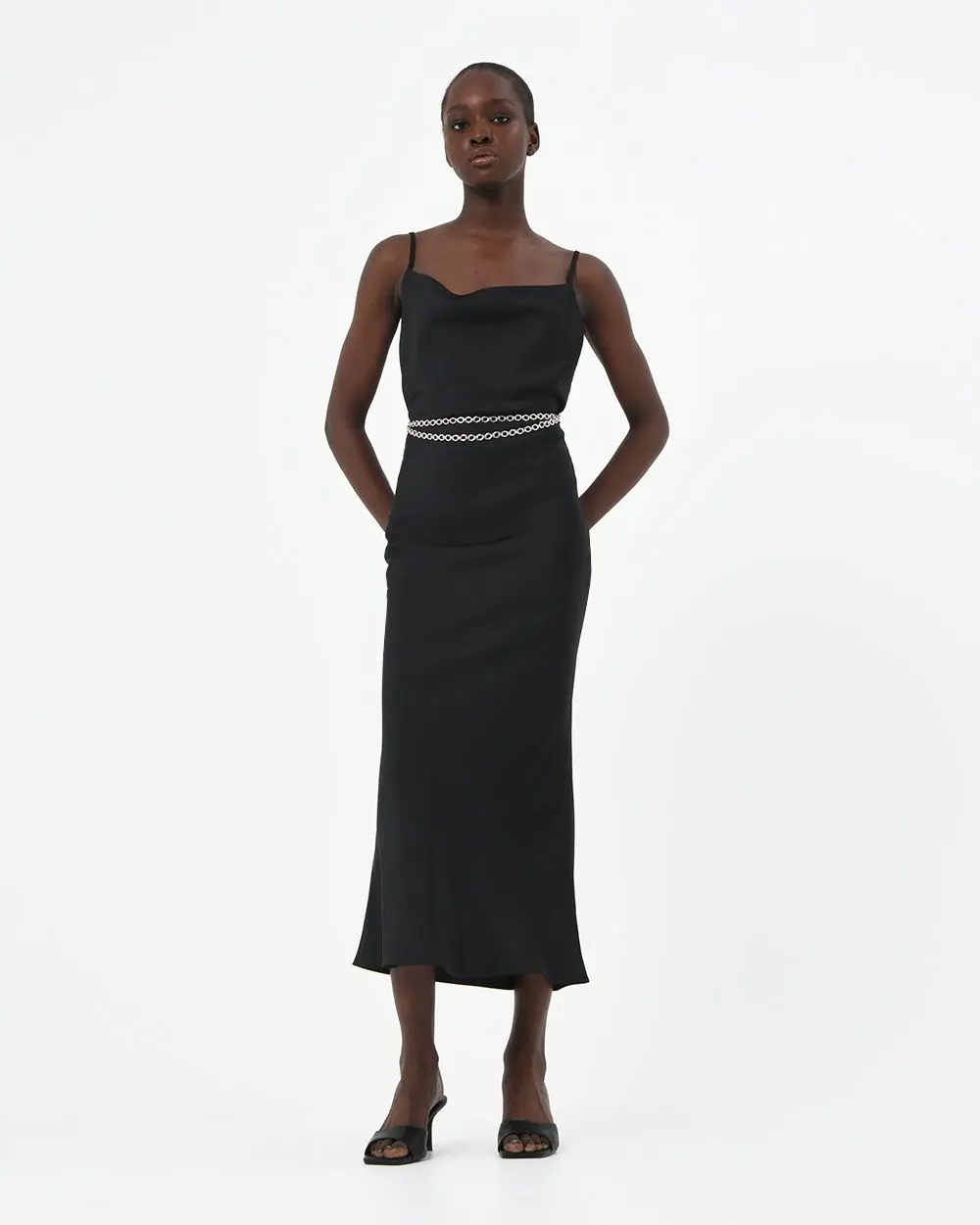 Forcast Clothing, the Safa Blas Slip Dress, featuring silky satin shine in a bias cut 