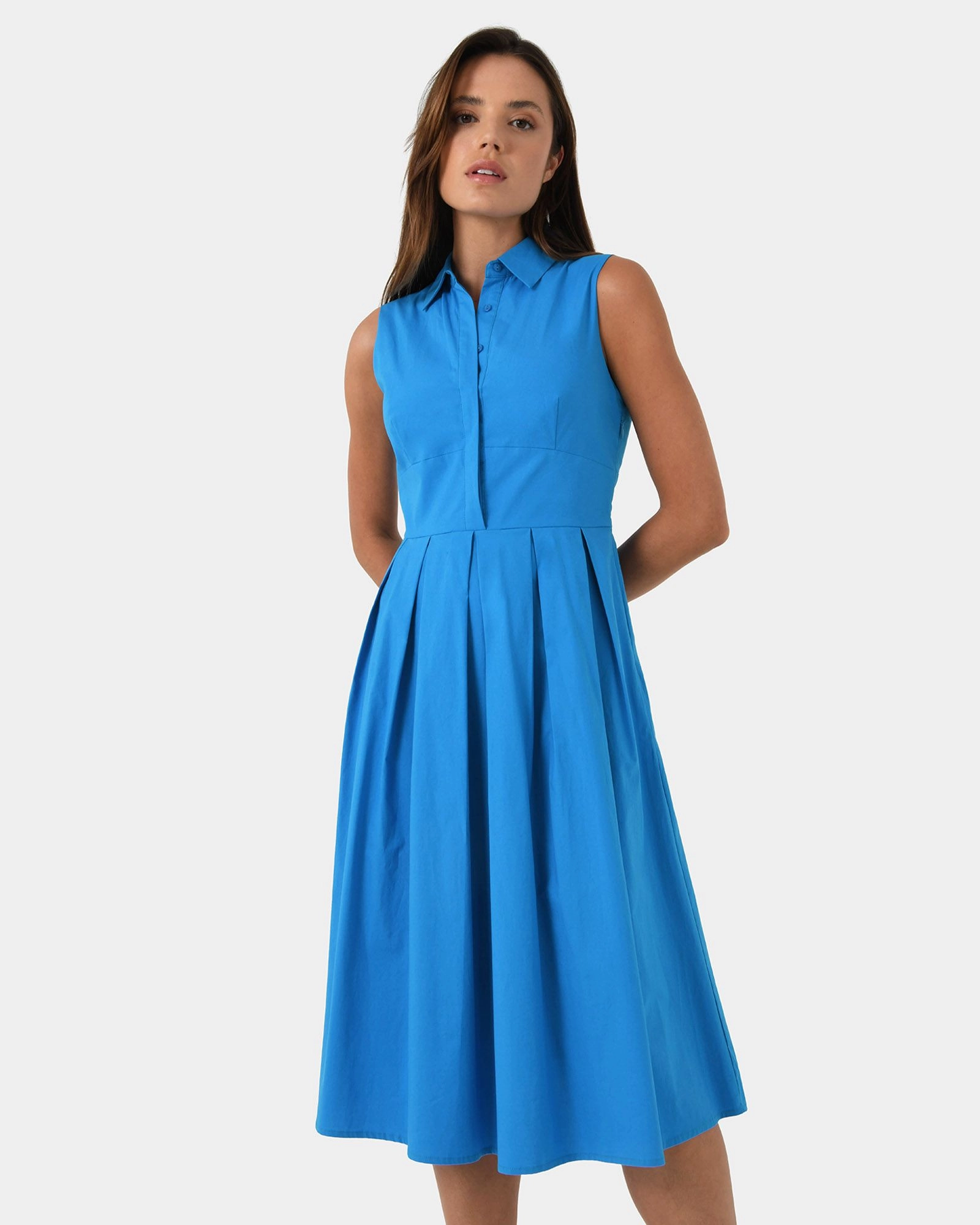 Alma Cotton Sleeveless Dress Cyan Blue Forcast Forcast AU