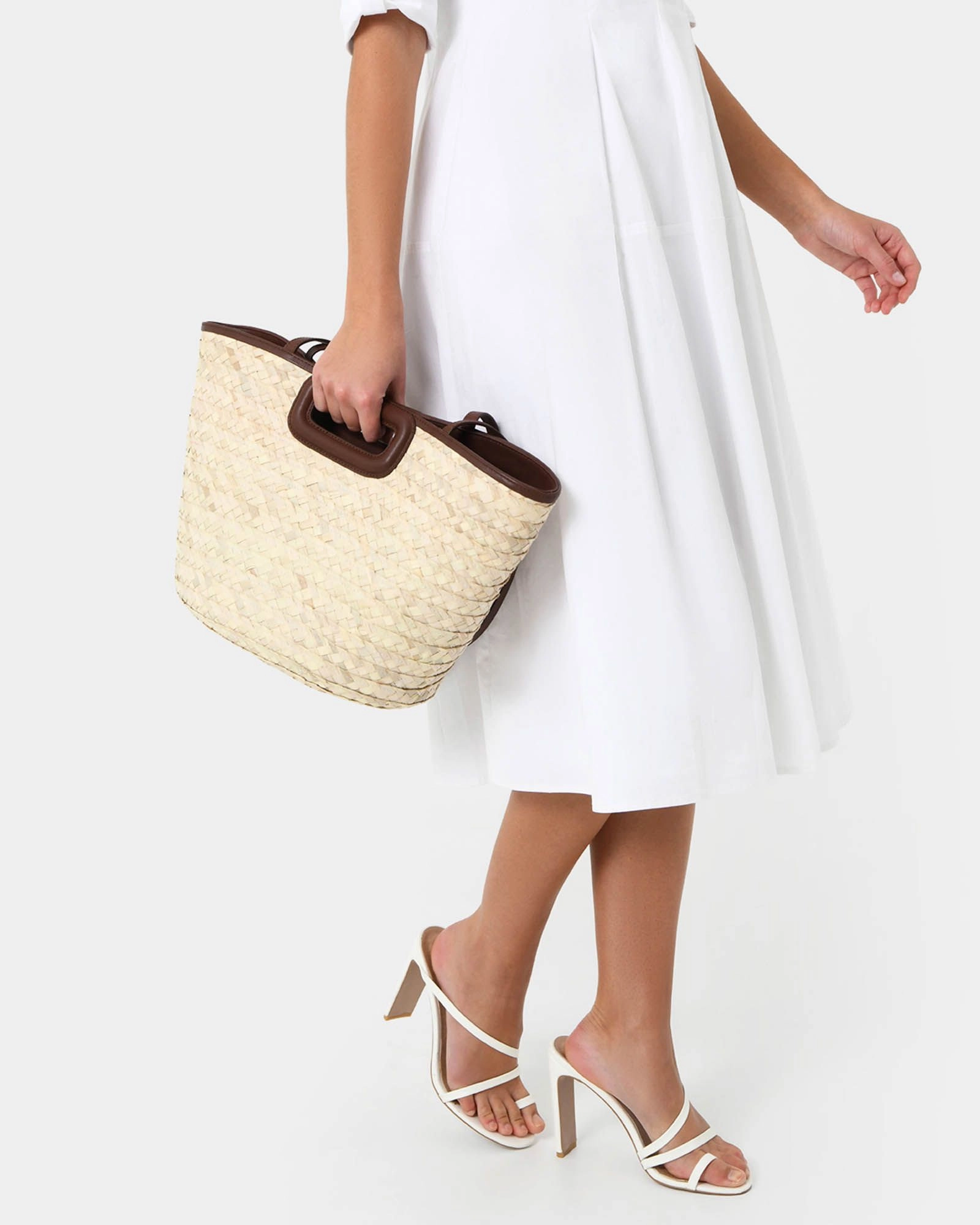 Forcast Accessories - Rome Leather Trim Palm Leaf Weave Bag L