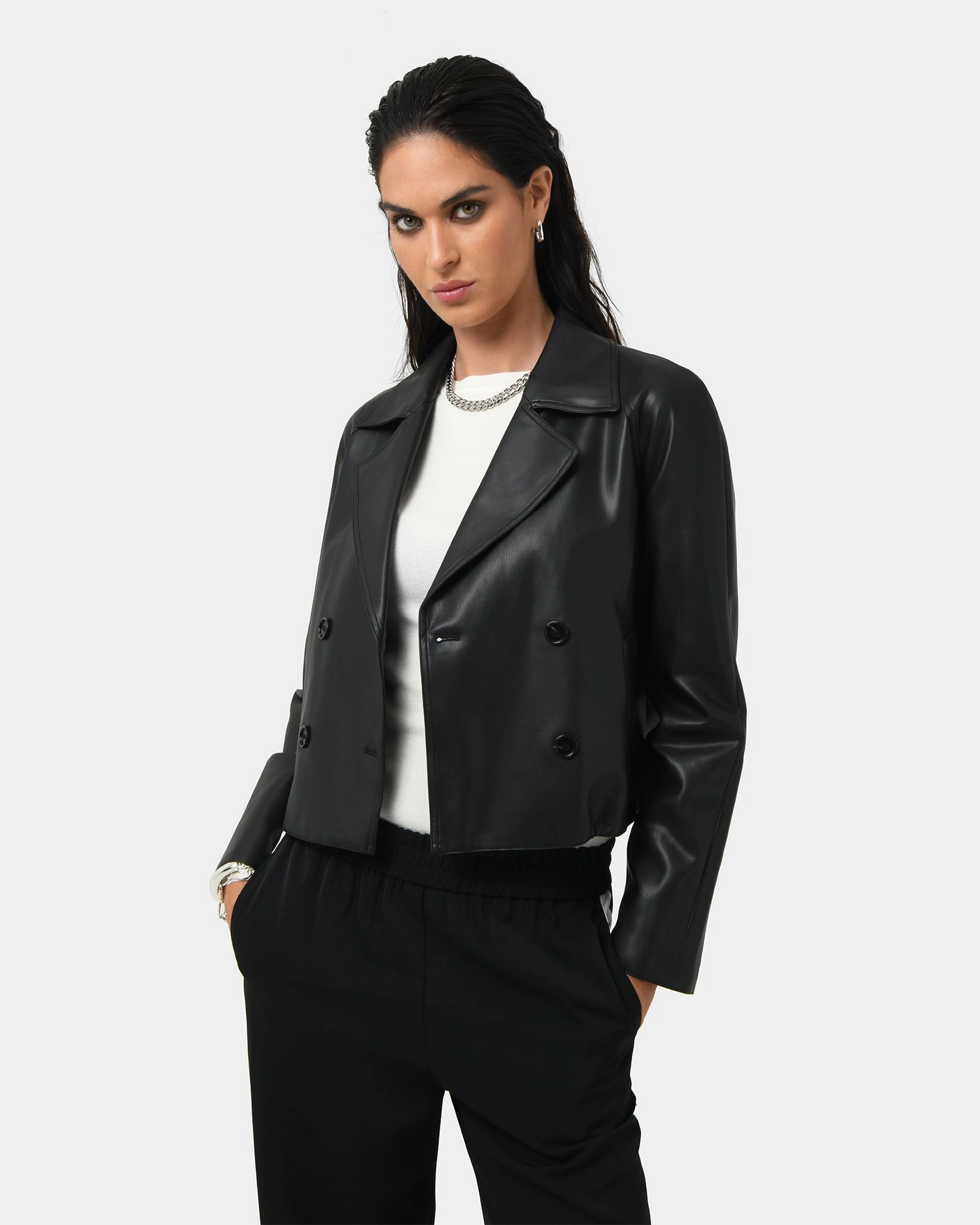 Forcast Clothing - Kim Cropped PU Leather Jacket