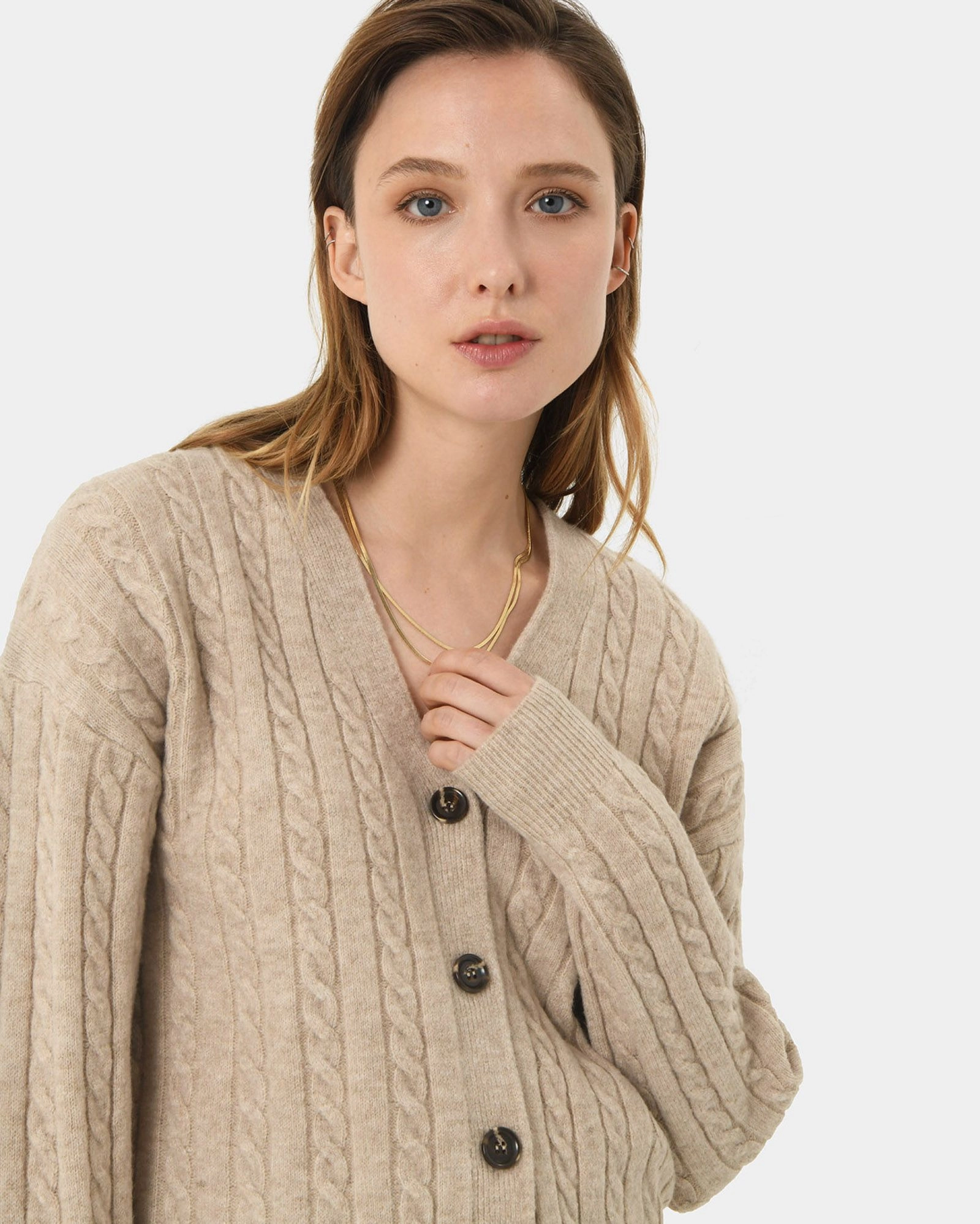 Kallie Cable Cardigan Beige Forcast Forcast AU