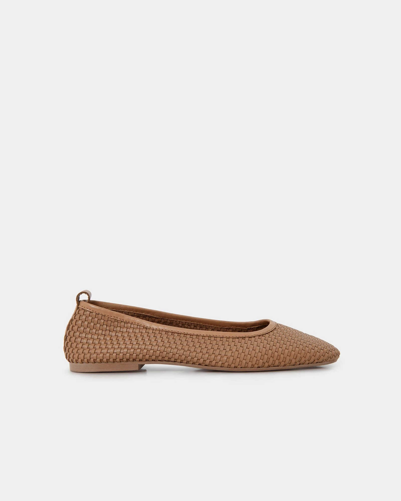 Halina Leather Weave Flat, Camel