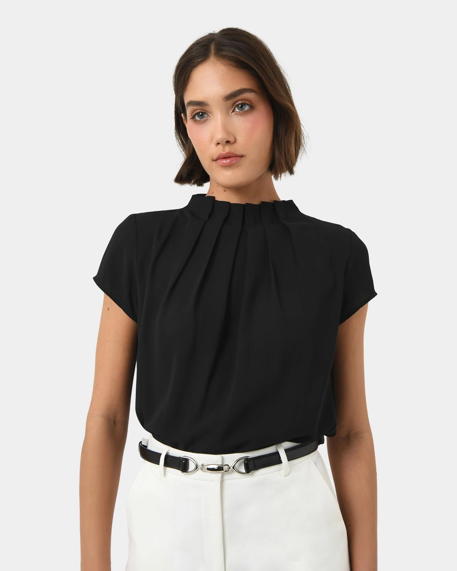 Forcast Clothing - Olivia Pleated High Neck Top