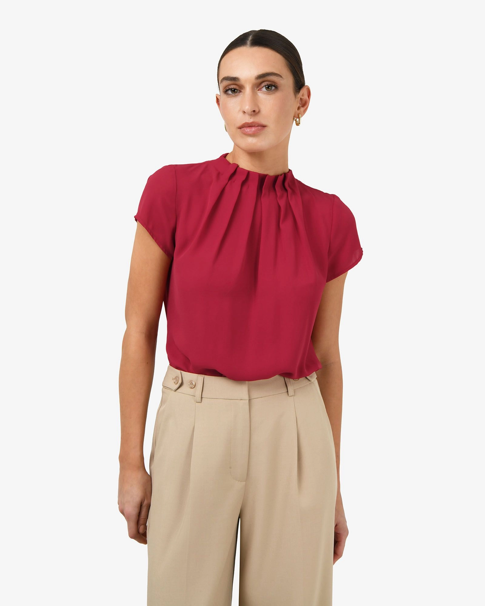 Forcast Clothing - Olivia Pleated High Neck Top