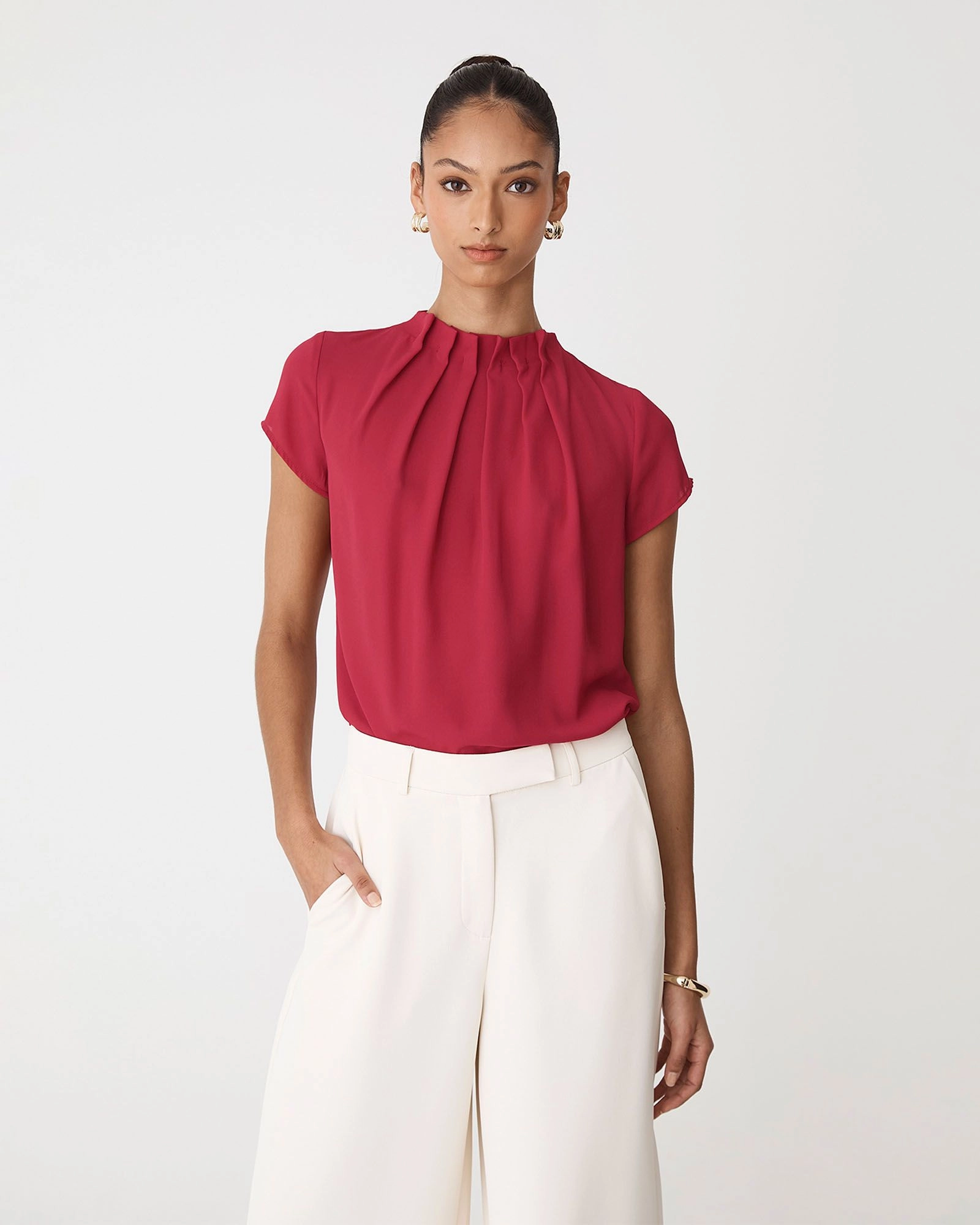 Forcast Clothing - Olivia Pleated High Neck Top