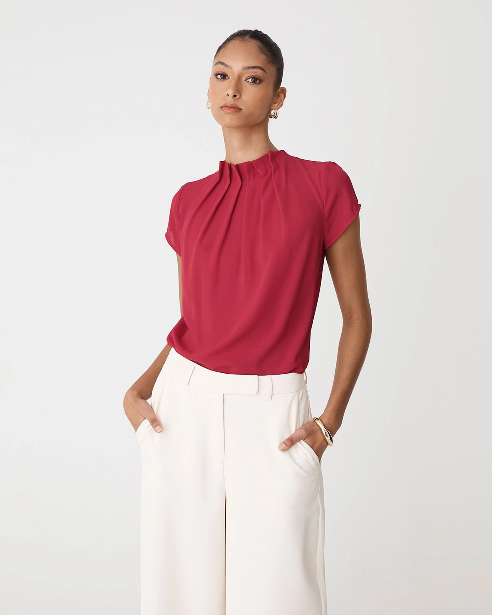 Forcast Clothing - Olivia Pleated High Neck Top