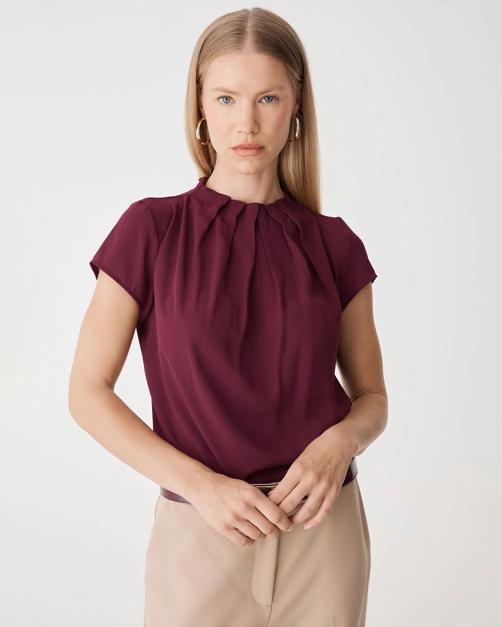 Forcast Clothing - Olivia Pleated High Neck Top