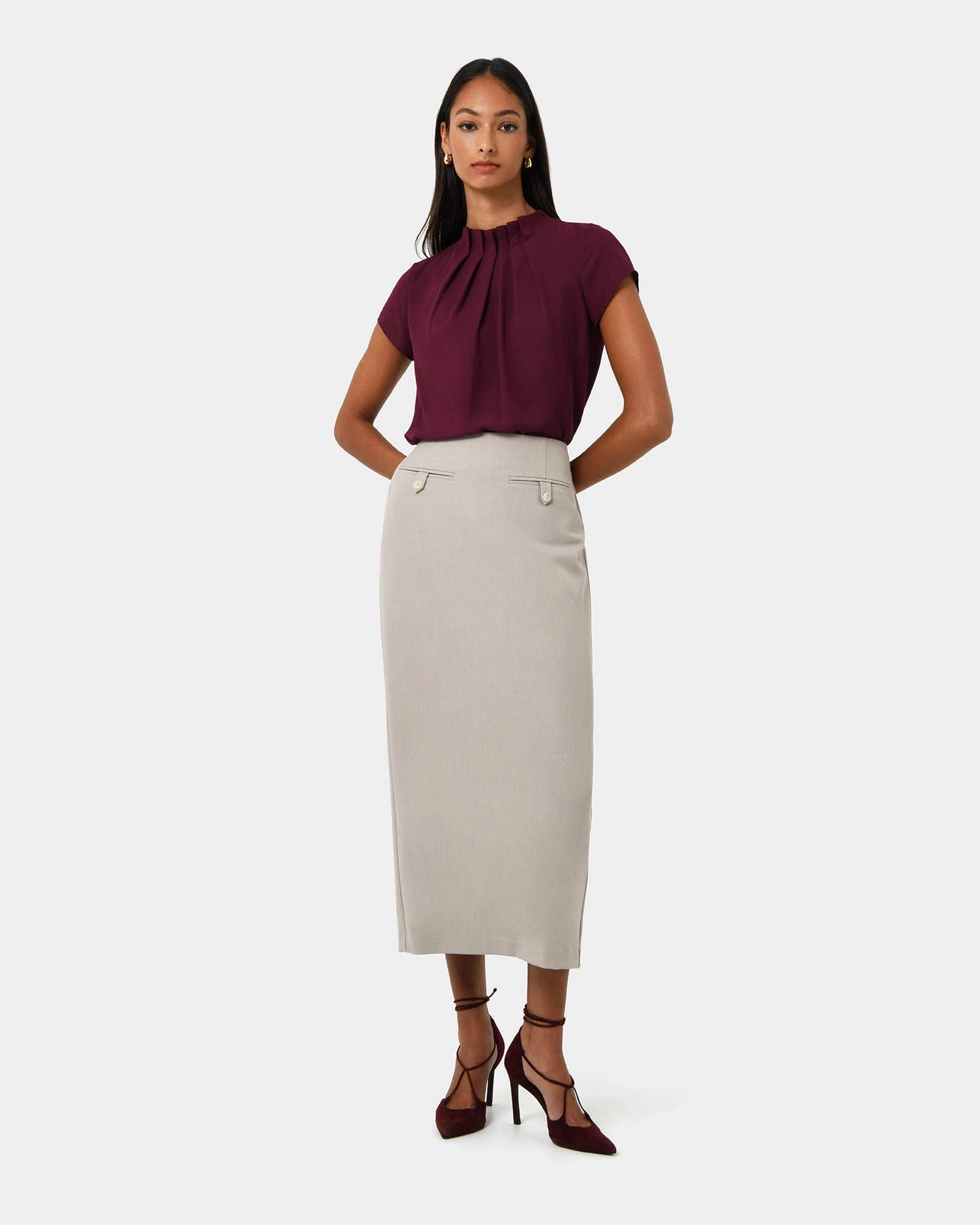 Forcast Clothing - Olivia Pleated High Neck Top