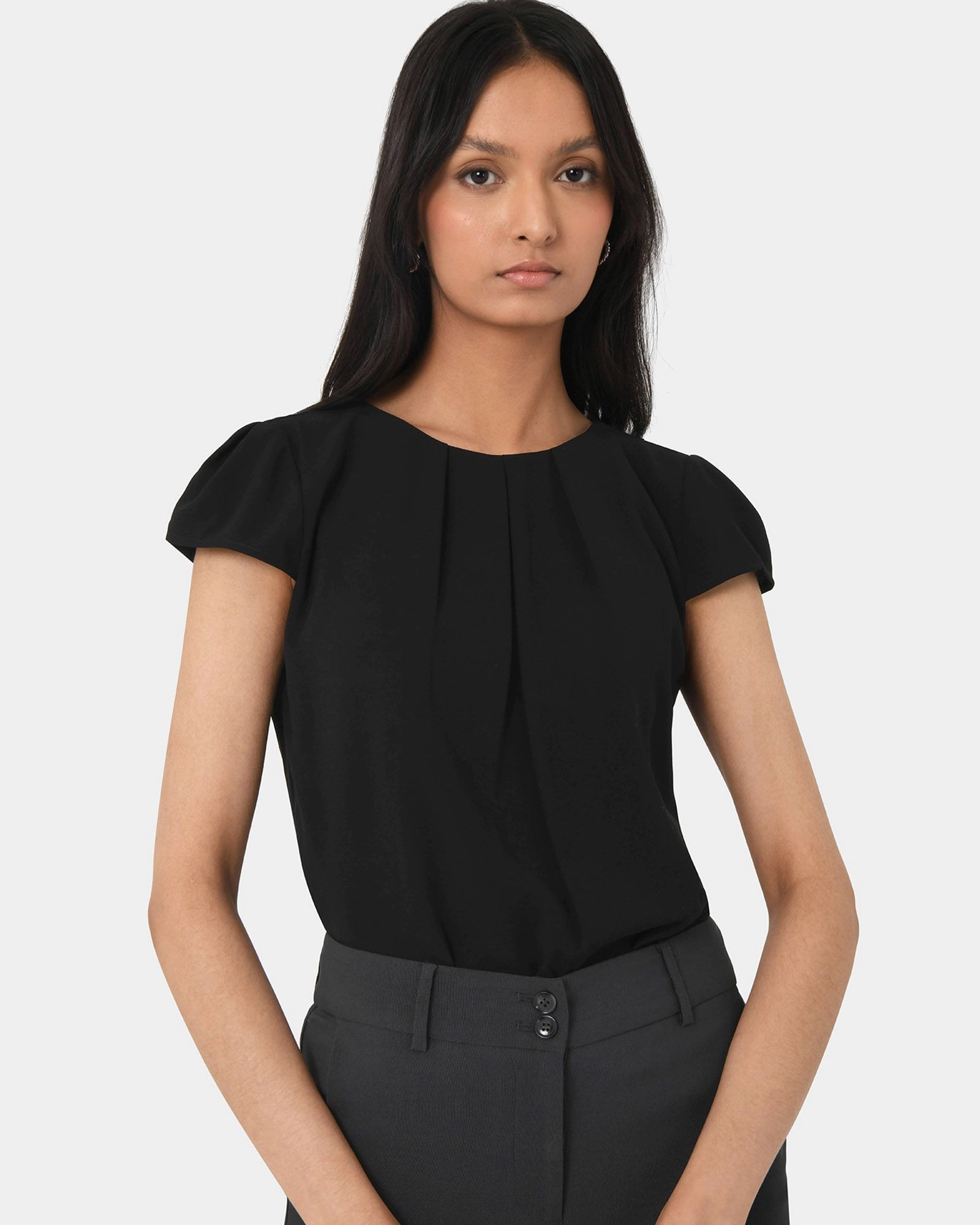 Forcast Clothing - Tamera Pleated Round Neck Top