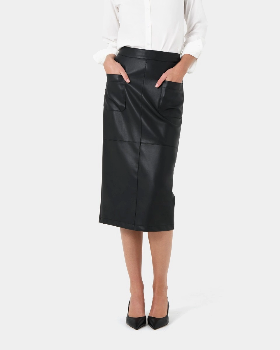 Vera Faux Leather Midi Skirt